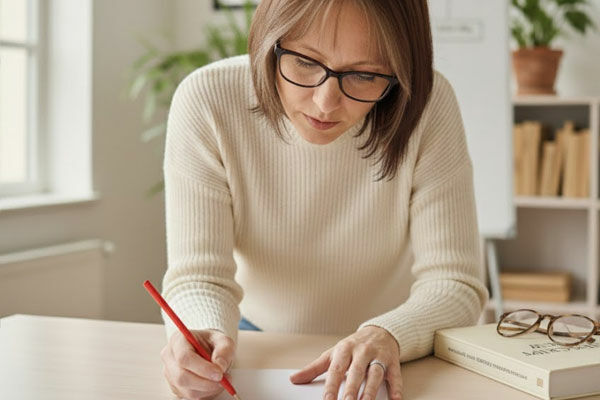 Proofreading workspace with manuscript pages