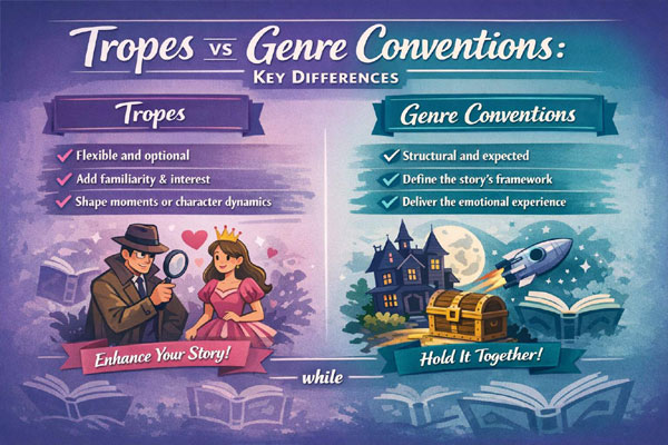 Trope vs genre convention visual guide for fiction writers