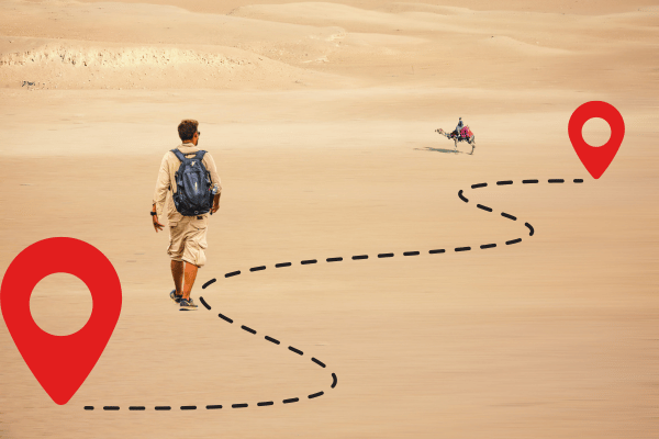 The Hero’s Journey illustrated by a man travelling through the desert